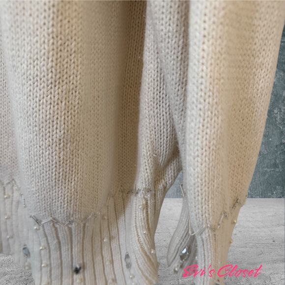 Reference Point Ladies Cream Knitted Sweater Cardigan With Beads Size 2X - Picture 9 of 16